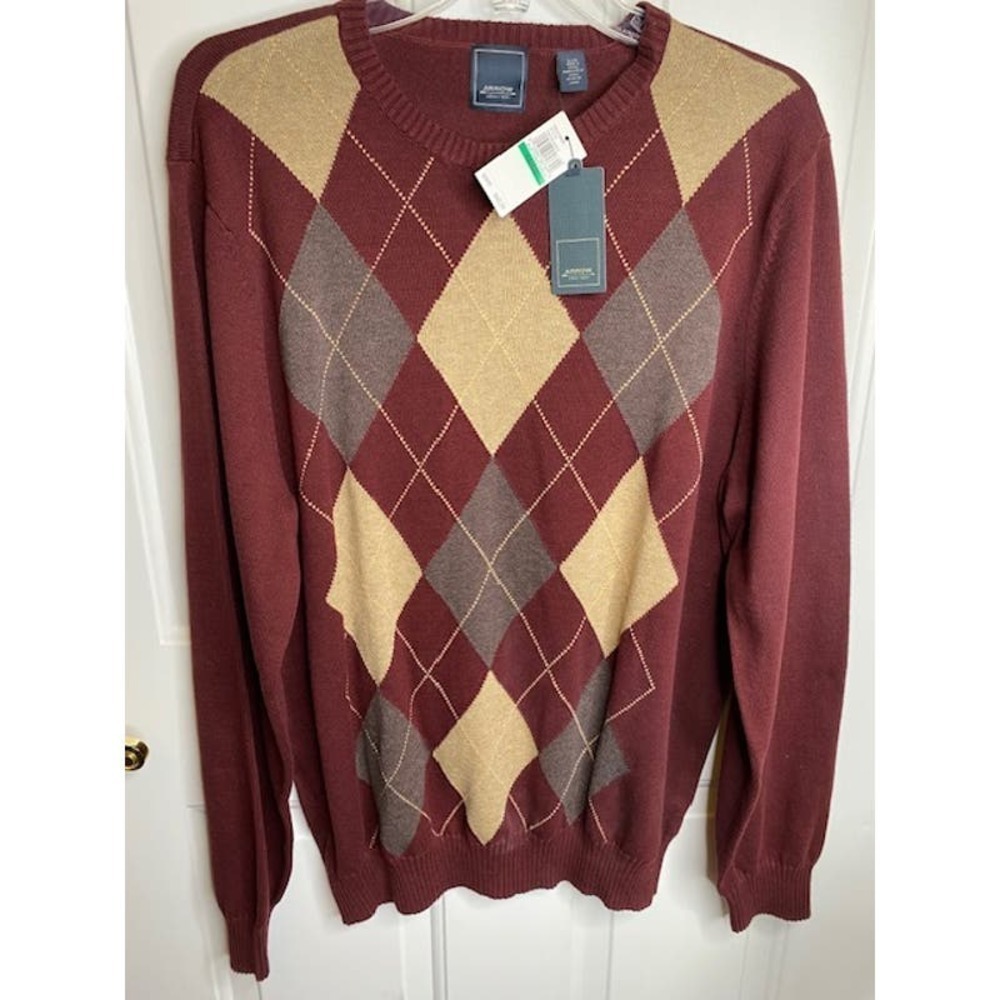 Arrow Wine Argyle‎ Pattern Sweater Large NWTs